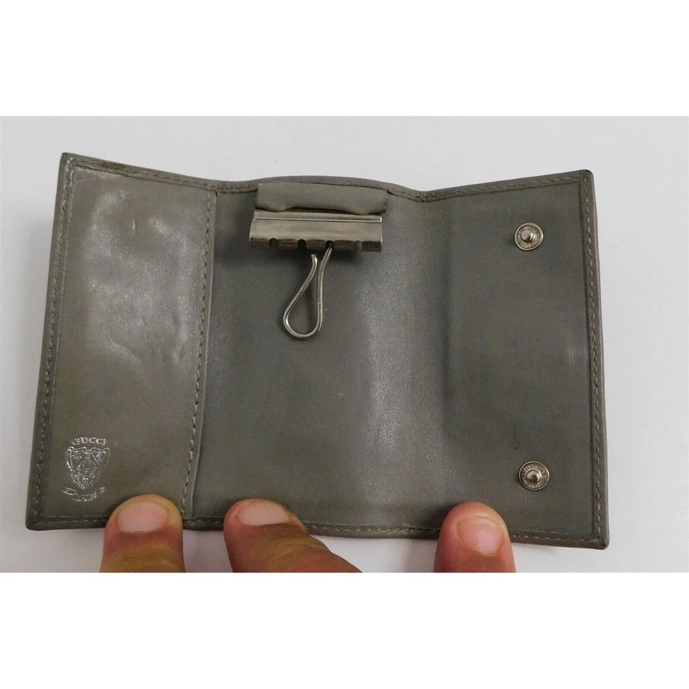 Gucci Vintage Gray‎ GG monogram Canvas Leather Key Case Italy